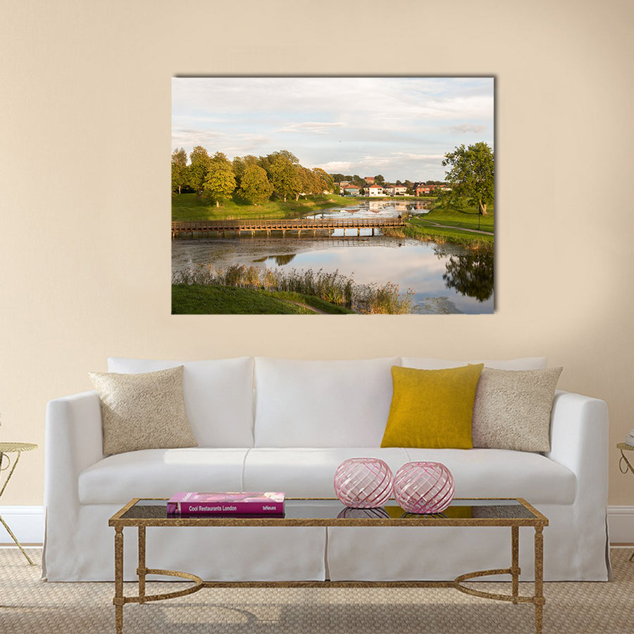 Bridge over the moat, in the old town in Fredrikstad, Norway multi panel canvas wall art