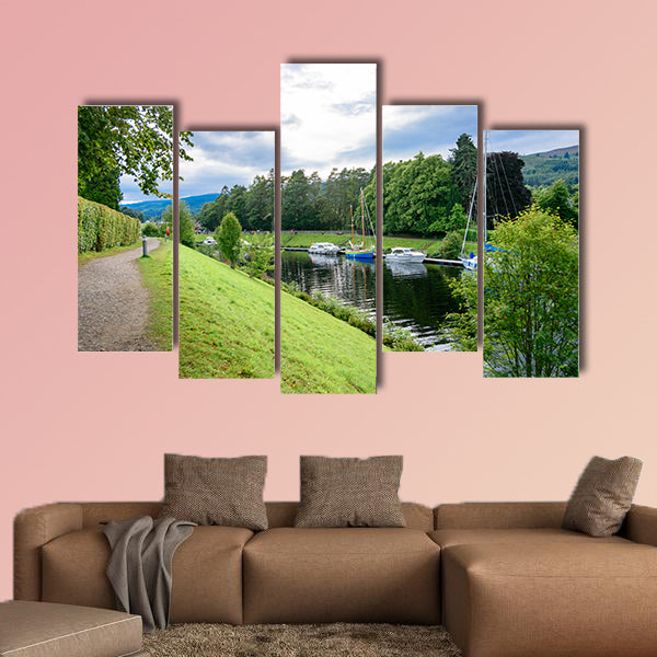 The Caledonian Canal and boats at Fort Augustus and Loch wall art