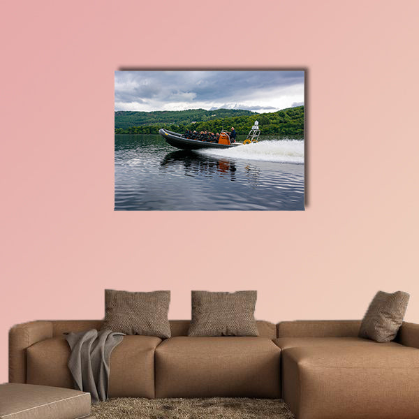 Tourists speedboating on a RIB boat on the iconic Loch Ness, Scotland wall art