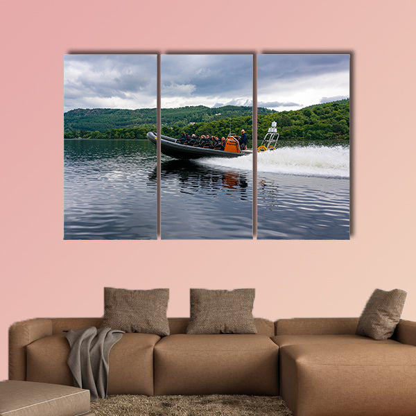 Tourists speedboating on a RIB boat on the iconic Loch Ness, Scotland wall art