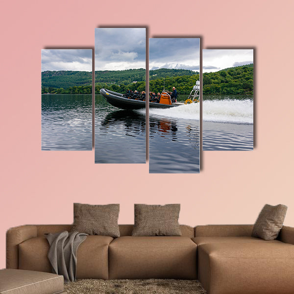 Tourists speedboating on a RIB boat on the iconic Loch Ness, Scotland wall art