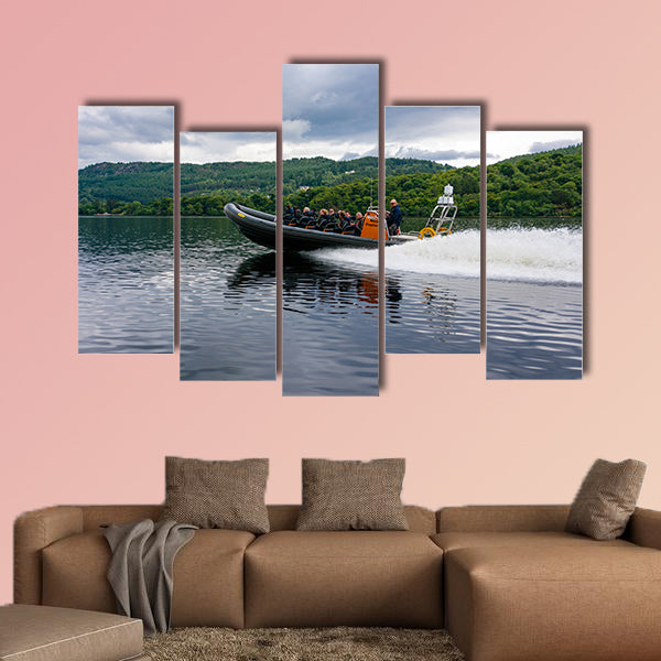 Tourists speedboating on a RIB boat on the iconic Loch Ness, Scotland wall art