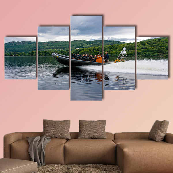 Tourists speedboating on a RIB boat on the iconic Loch Ness, Scotland wall art