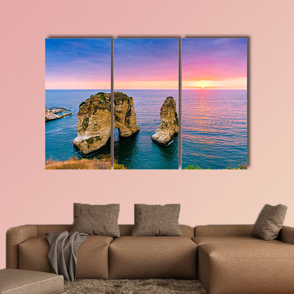 Beautiful sunset on Raouche, Pigeons Rock multi panel canvas wall art