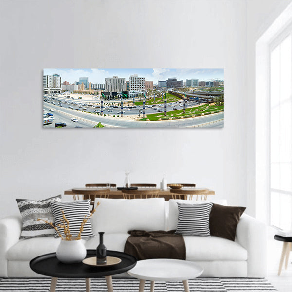 King Fahd road with some green areas and Buildings Panoramic Canvas Wall Art