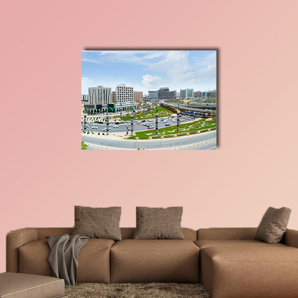 Panoramic view of King Fahd road in the morning multi panel canvas wall art