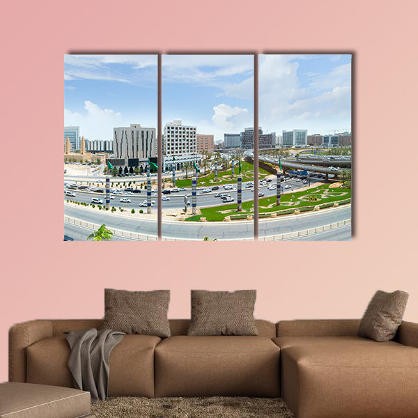 Panoramic view of King Fahd road in the morning multi panel canvas wall art