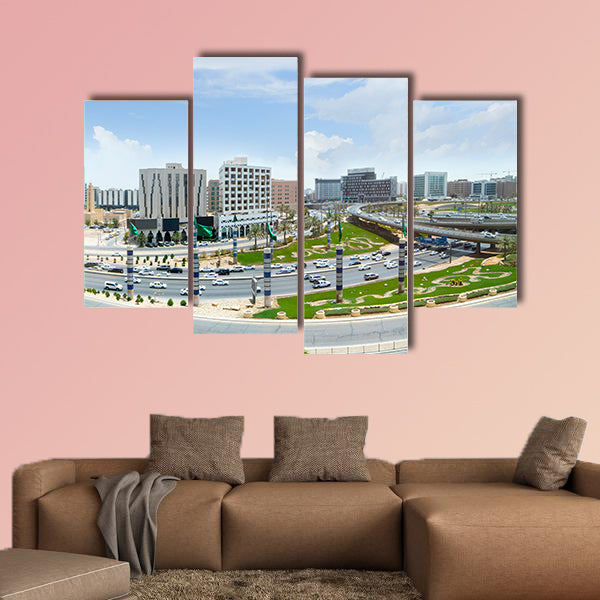 Panoramic view of King Fahd road in the morning multi panel canvas wall art