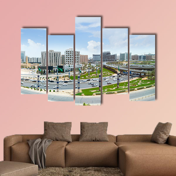 Panoramic view of King Fahd road in the morning multi panel canvas wall art