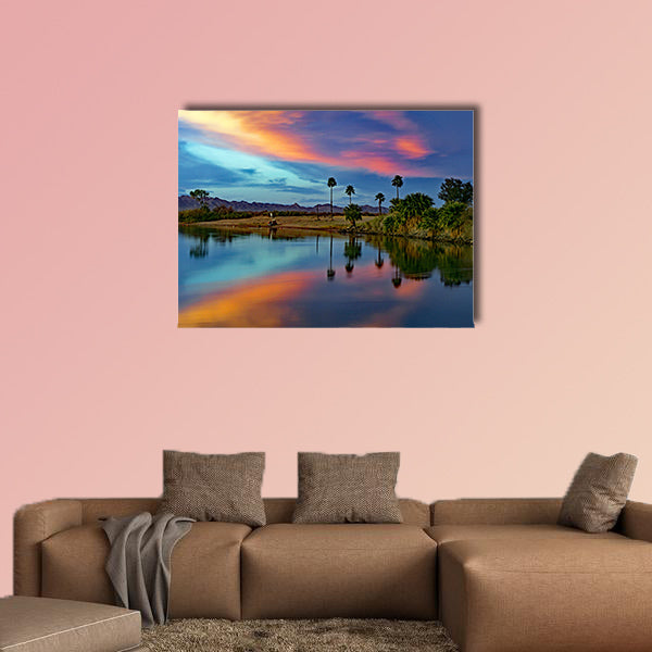 Cotton candy floating over the mighty Colorado River multi panel canvas wall art