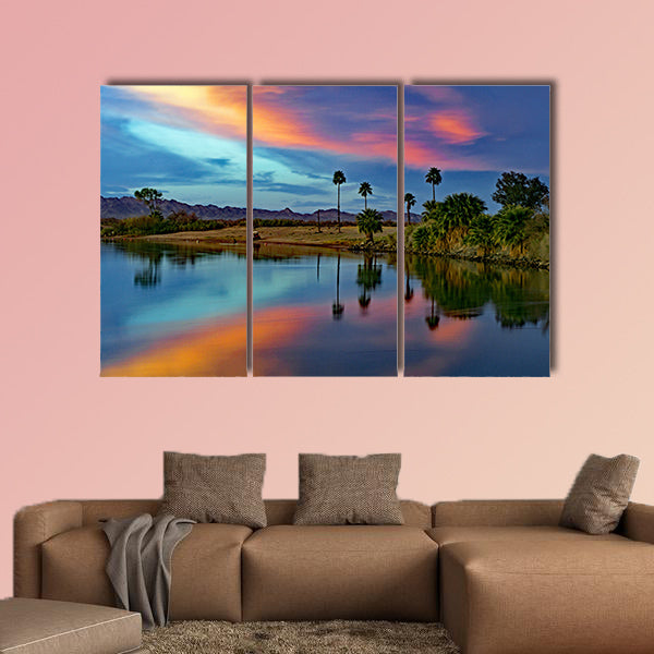 Cotton candy floating over the mighty Colorado River multi panel canvas wall art
