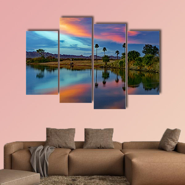 Cotton candy floating over the mighty Colorado River multi panel canvas wall art