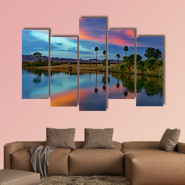 Cotton candy floating over the mighty Colorado River multi panel canvas wall art