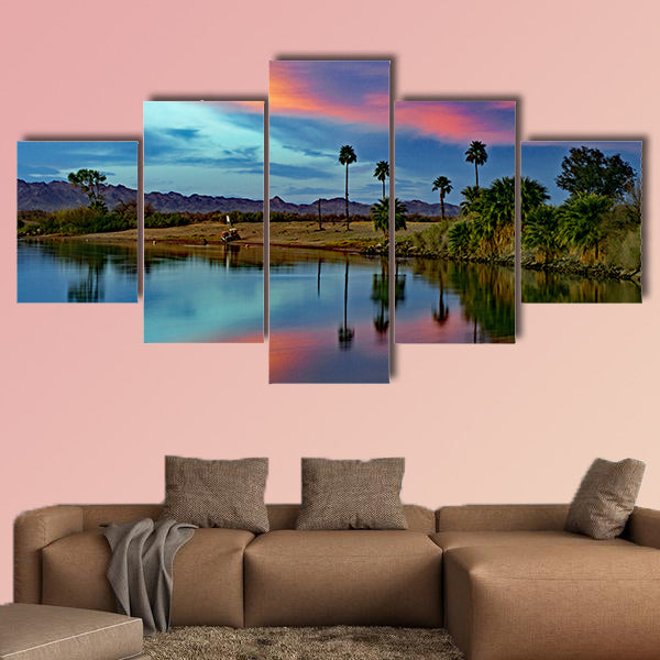Cotton candy floating over the mighty Colorado River multi panel canvas wall art