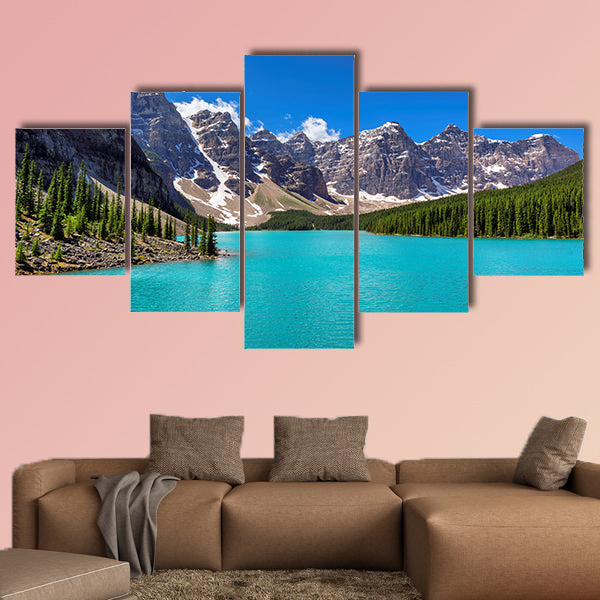 Beautiful turquoise waters of the Moraine lake in Banff National Park wall art