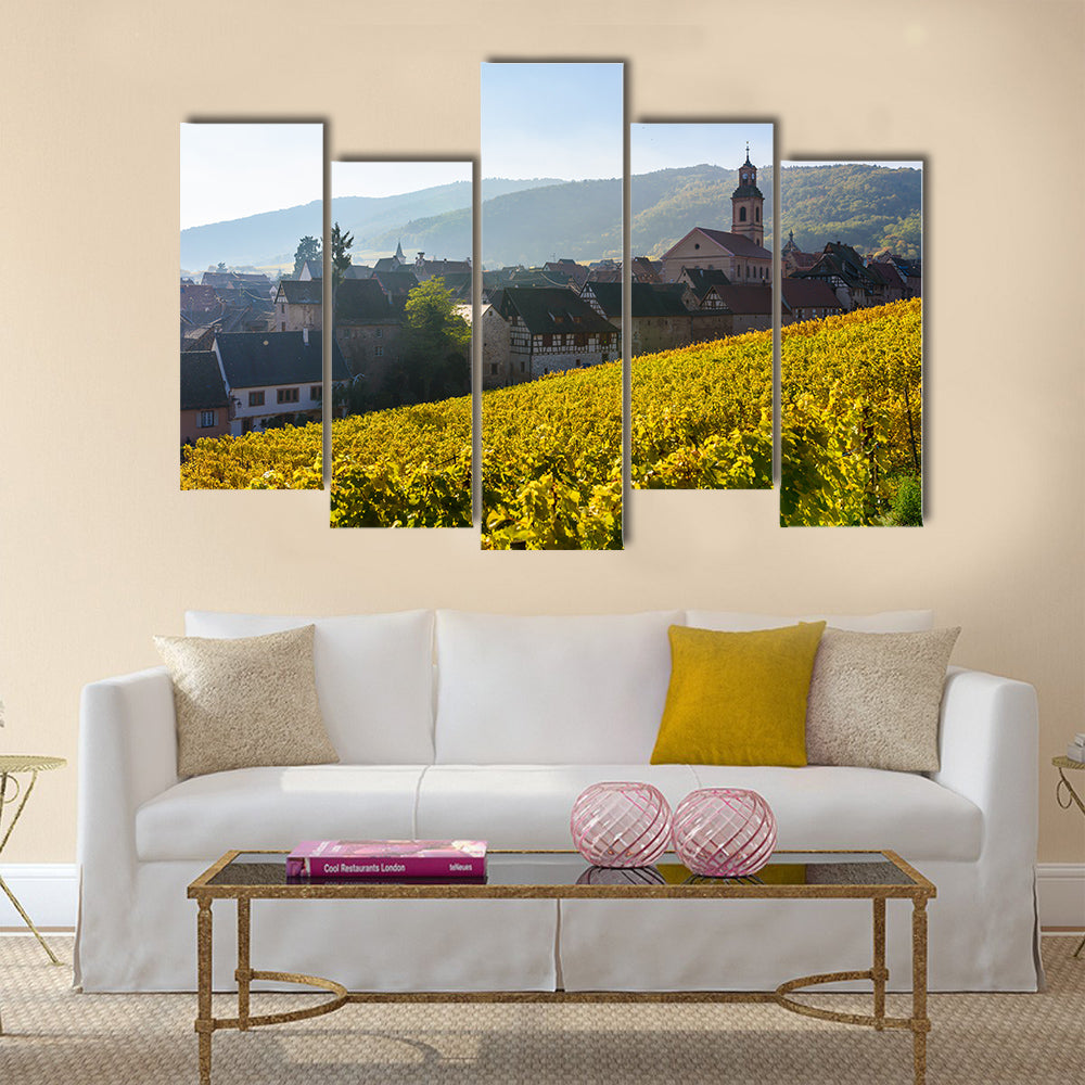 The Beautiful autumn landscape with vineyards Multi Panel Canvas Wall Art