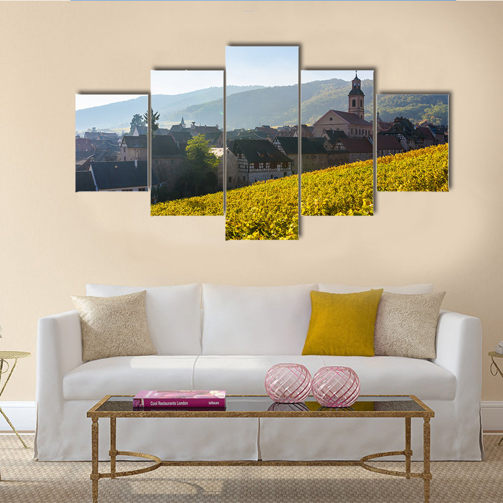 The Beautiful autumn landscape with vineyards Multi Panel Canvas Wall Art