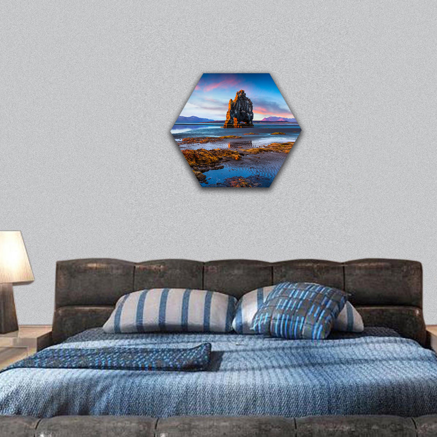 basalt stack Hvitserkur on shore of Vatnsnes peninsula hexagonal canvas wall art