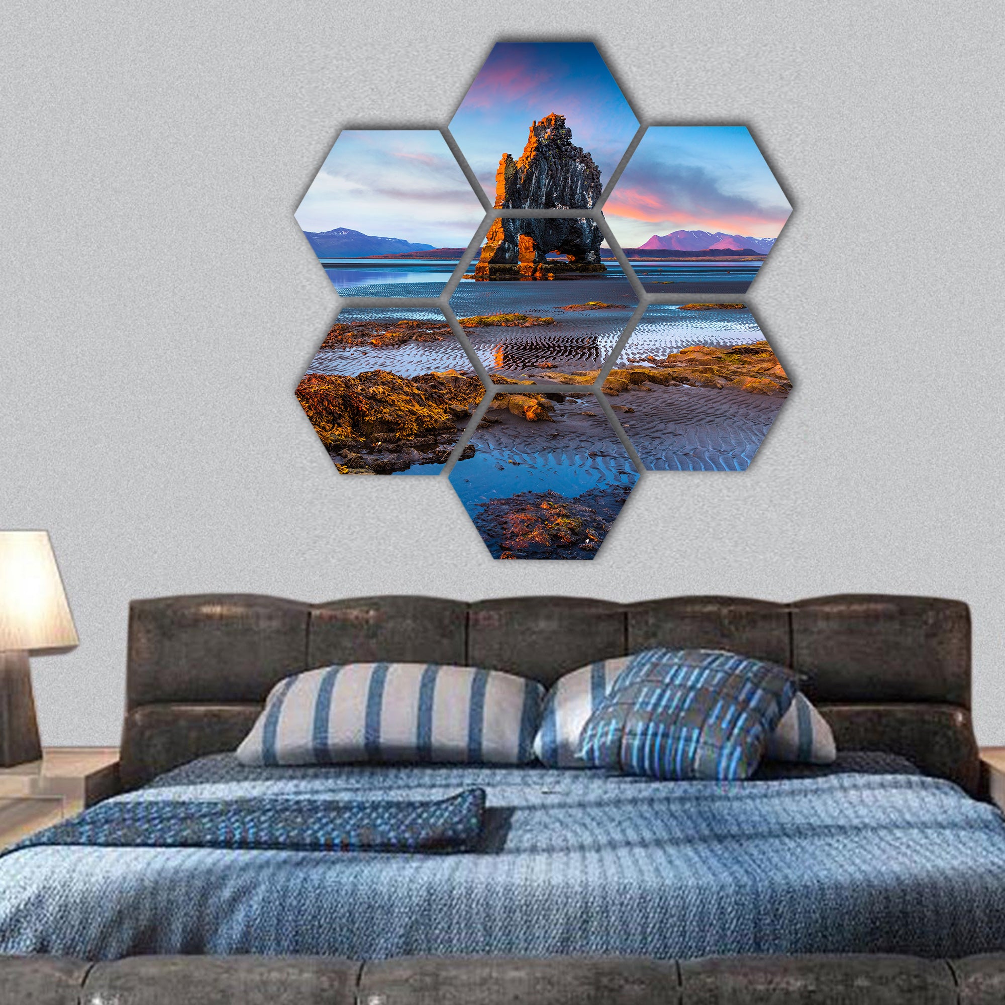 basalt stack Hvitserkur on shore of Vatnsnes peninsula hexagonal canvas wall art
