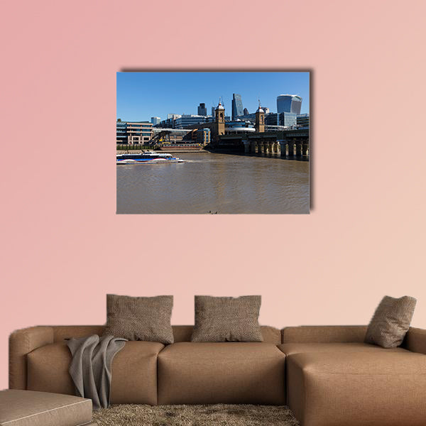 Boat in the Thames River Multi panel canvas wall art