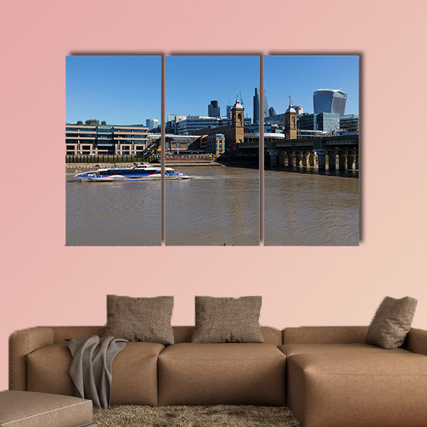 Boat in the Thames River Multi panel canvas wall art