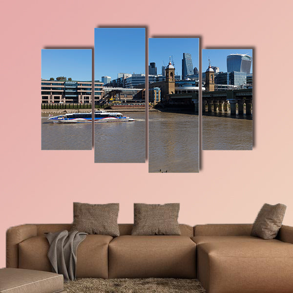 Boat in the Thames River Multi panel canvas wall art