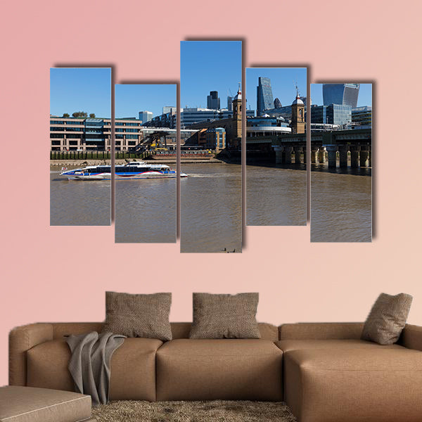 Boat in the Thames River Multi panel canvas wall art