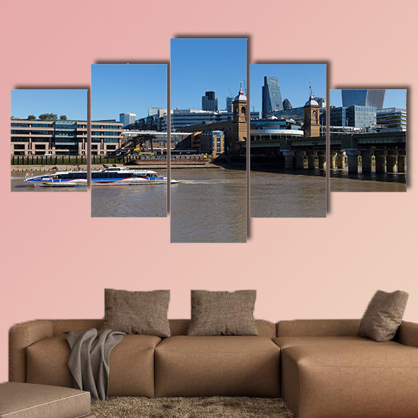 Boat in the Thames River Multi panel canvas wall art