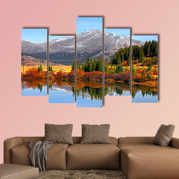 Buffehr lake, Colorado in autumn time multi panel canvas wall art