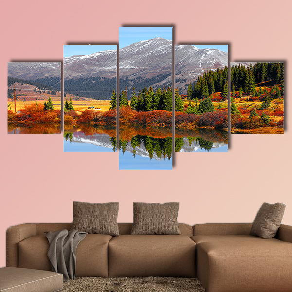 Buffehr lake, Colorado in autumn time multi panel canvas wall art