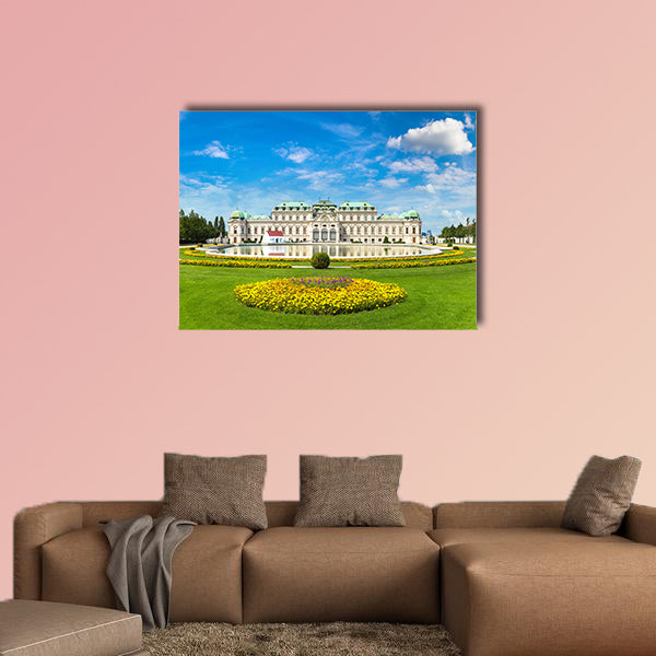 Fountain and Belvedere Palace in Vienna multi panel canvas wall art