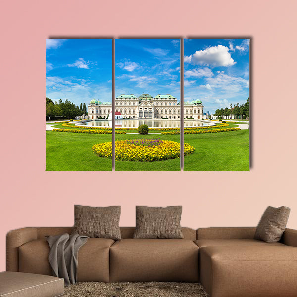 Fountain and Belvedere Palace in Vienna multi panel canvas wall art