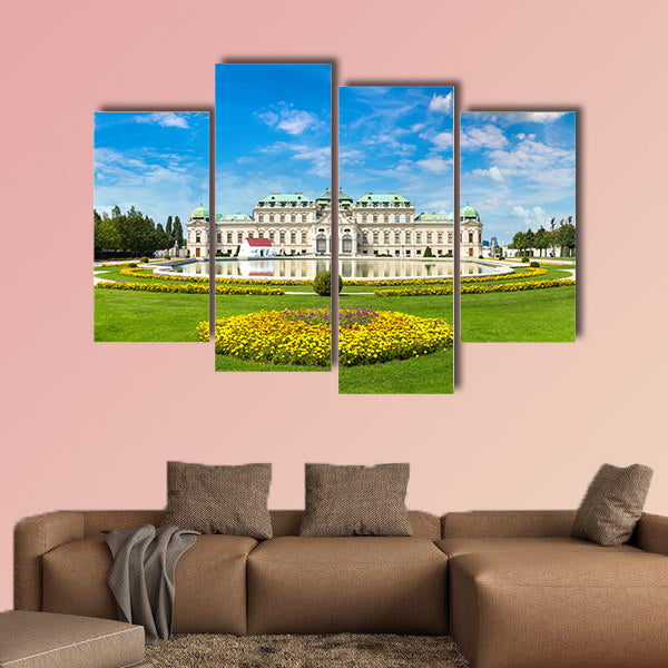 Fountain and Belvedere Palace in Vienna multi panel canvas wall art