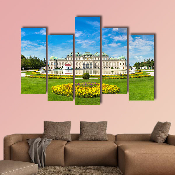 Fountain and Belvedere Palace in Vienna multi panel canvas wall art