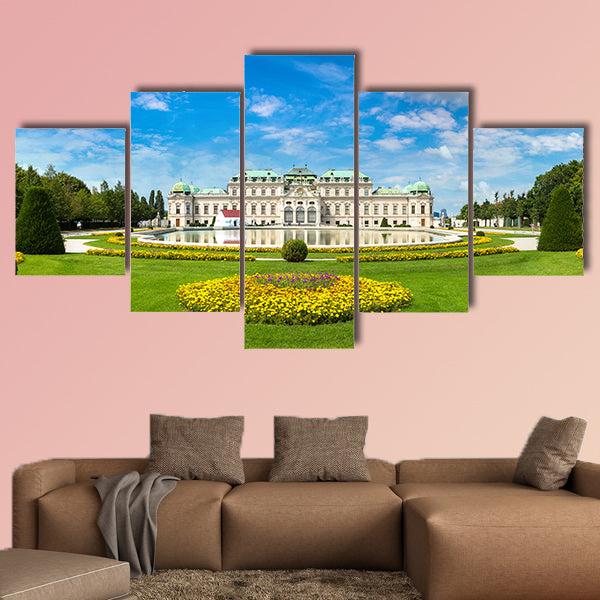 Fountain and Belvedere Palace in Vienna multi panel canvas wall art
