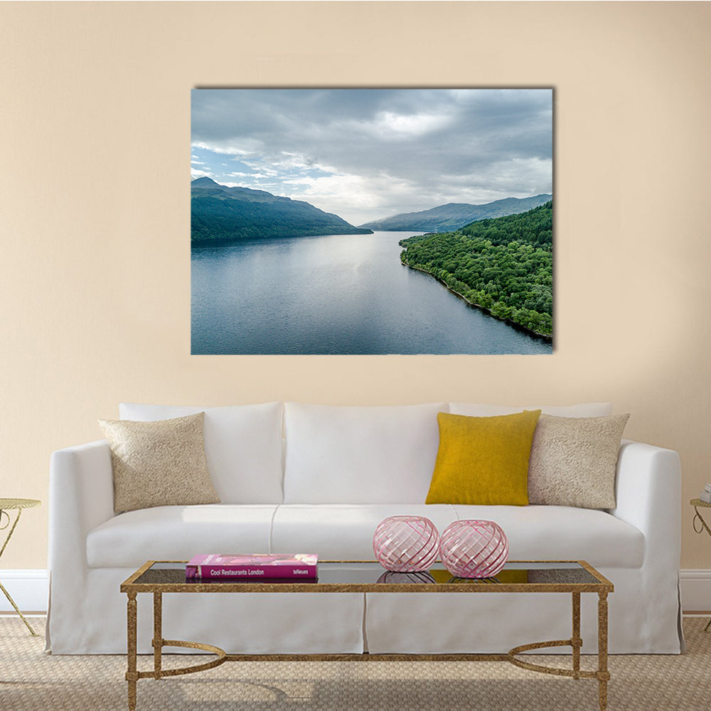 The aerial view of the bonnie banks of Loch Lomond Scotland multi panel canvas wall art