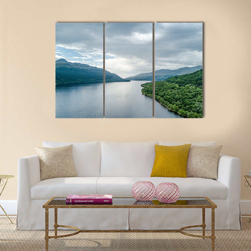 The aerial view of the bonnie banks of Loch Lomond Scotland multi panel canvas wall art