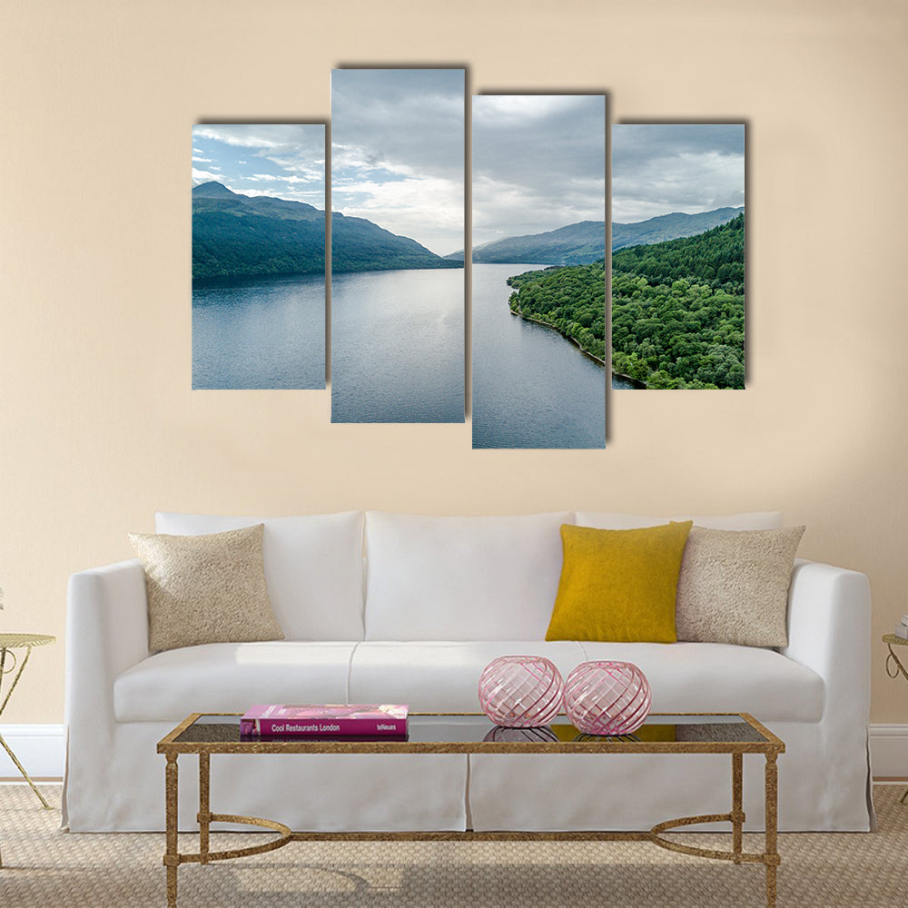 The aerial view of the bonnie banks of Loch Lomond Scotland multi panel canvas wall art