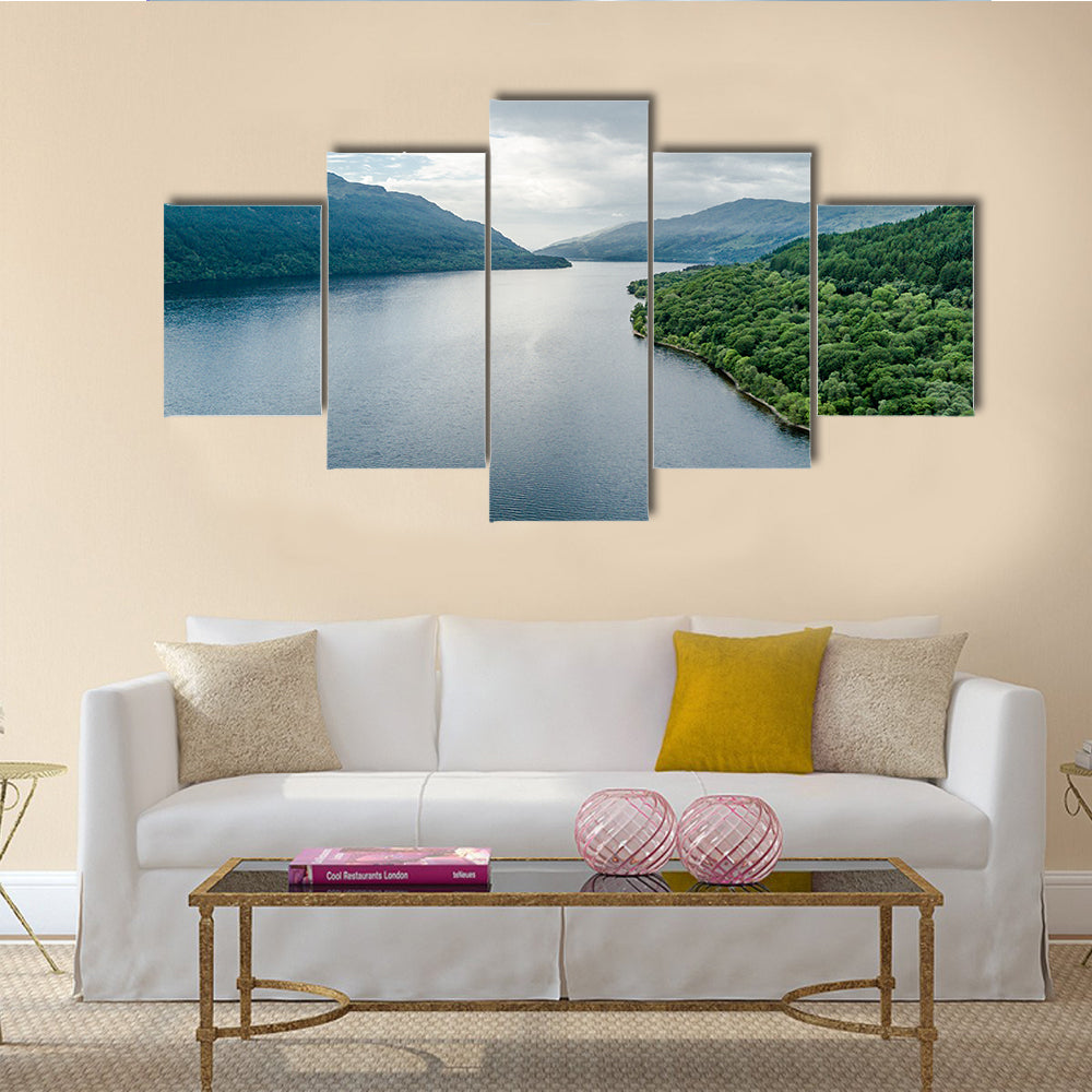 The aerial view of the bonnie banks of Loch Lomond Scotland multi panel canvas wall art