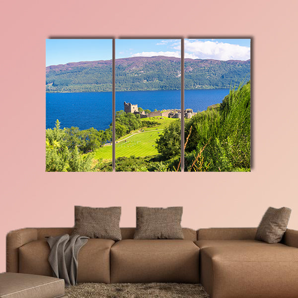 Urquhart Castle along Loch Ness lake in Scotland in a beautiful summer wall art