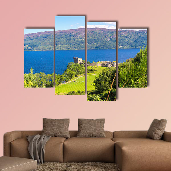 Urquhart Castle along Loch Ness lake in Scotland in a beautiful summer wall art