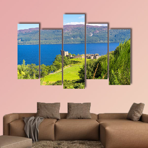 Urquhart Castle along Loch Ness lake in Scotland in a beautiful summer wall art