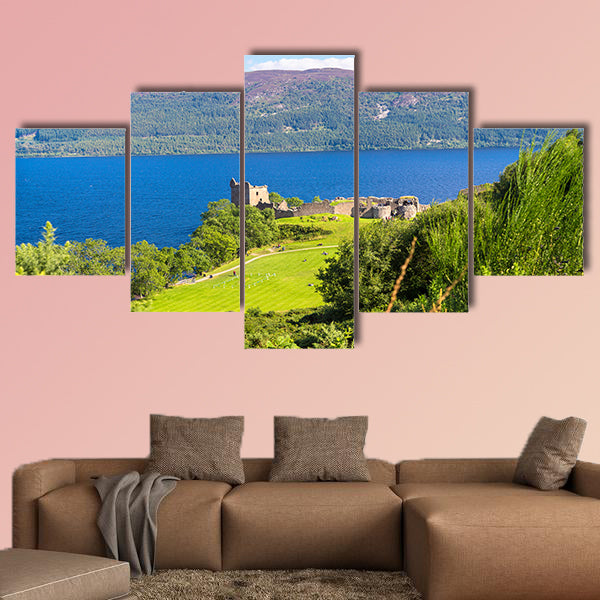 Urquhart Castle along Loch Ness lake in Scotland in a beautiful summer wall art