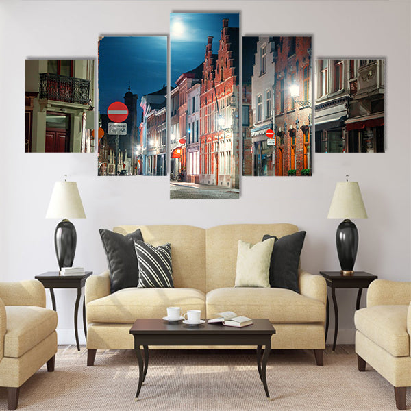 Street of Brugge, Belgium Multi panel canvas wall art