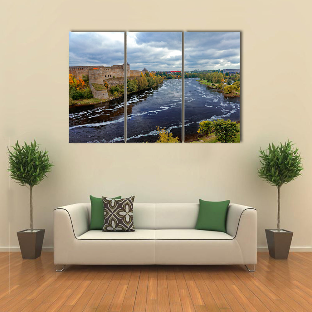 Russian middle ages fortress Ivangorod near Saint-Petersburg multi panel canvas wall art