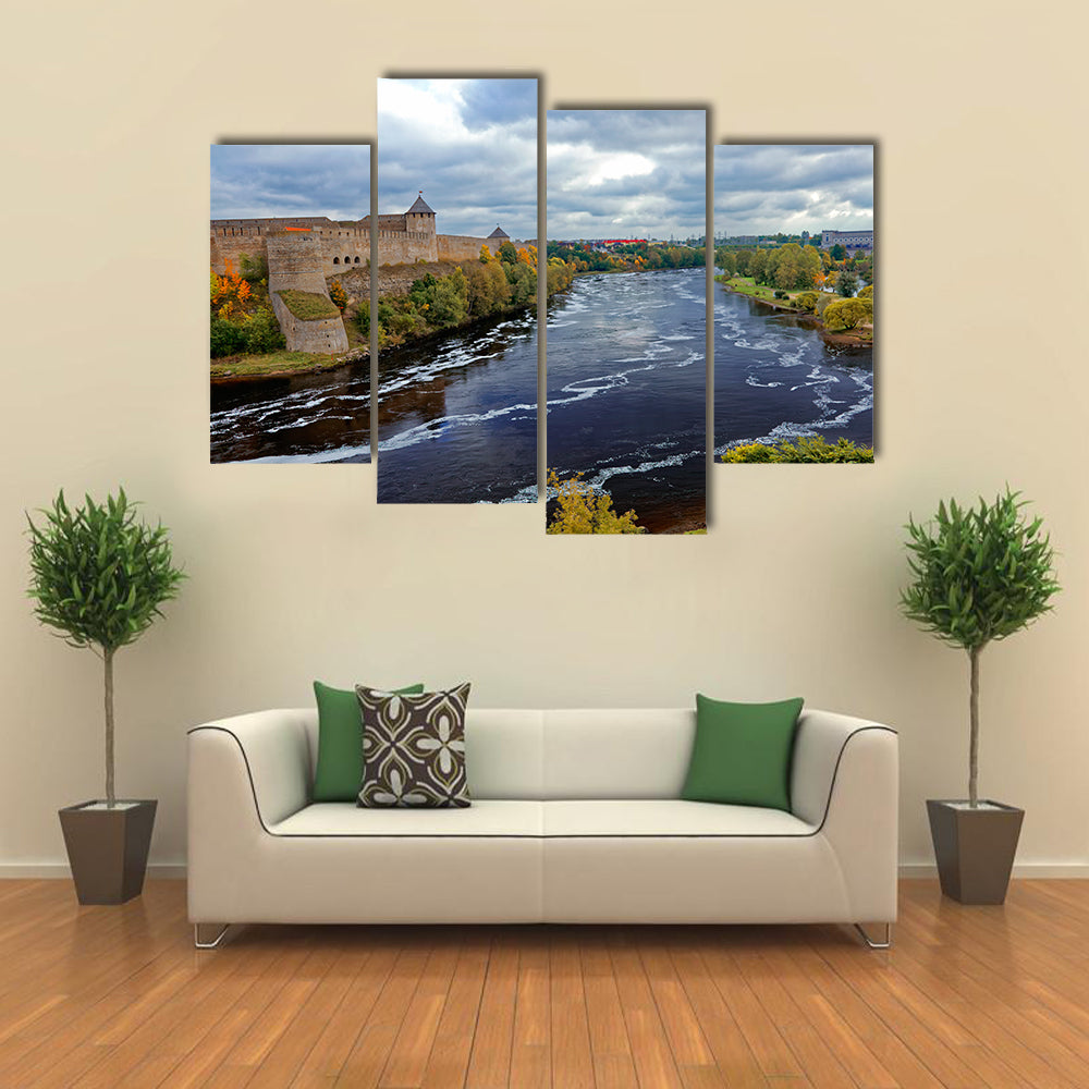 Russian middle ages fortress Ivangorod near Saint-Petersburg multi panel canvas wall art