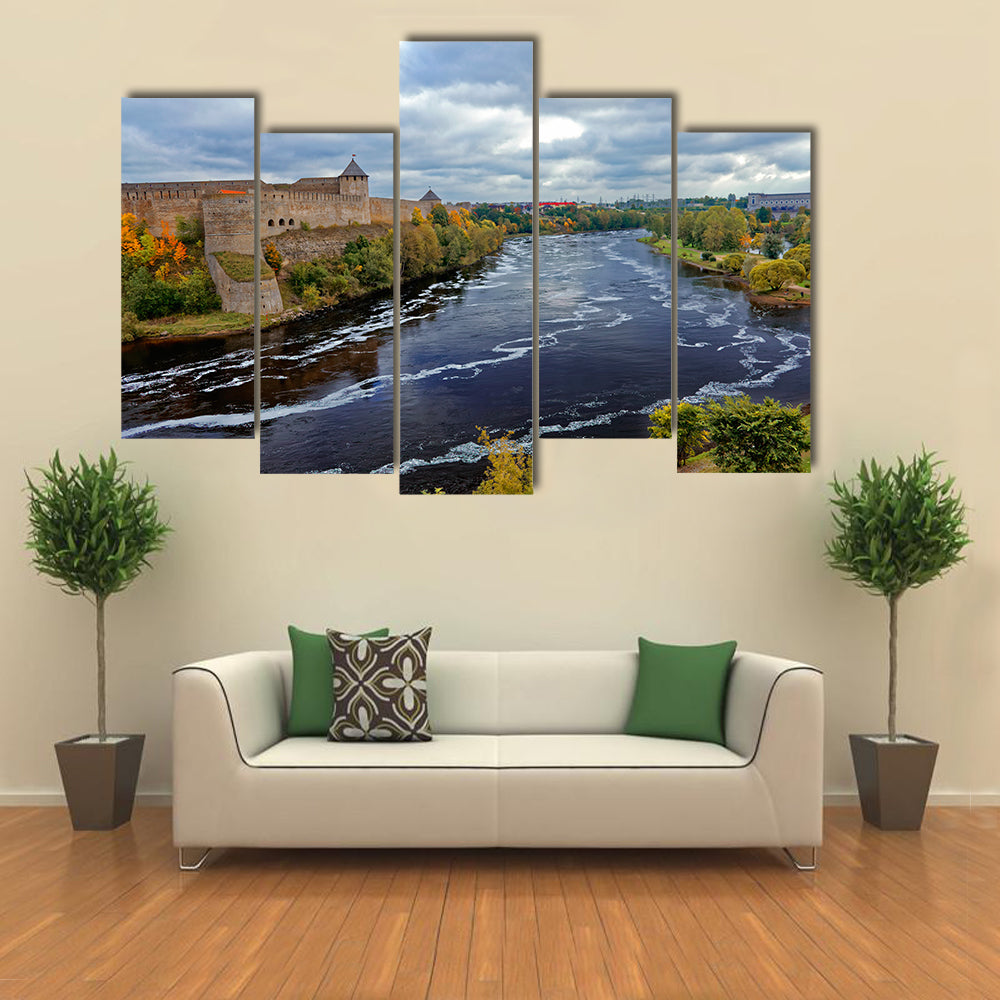 Russian middle ages fortress Ivangorod near Saint-Petersburg multi panel canvas wall art