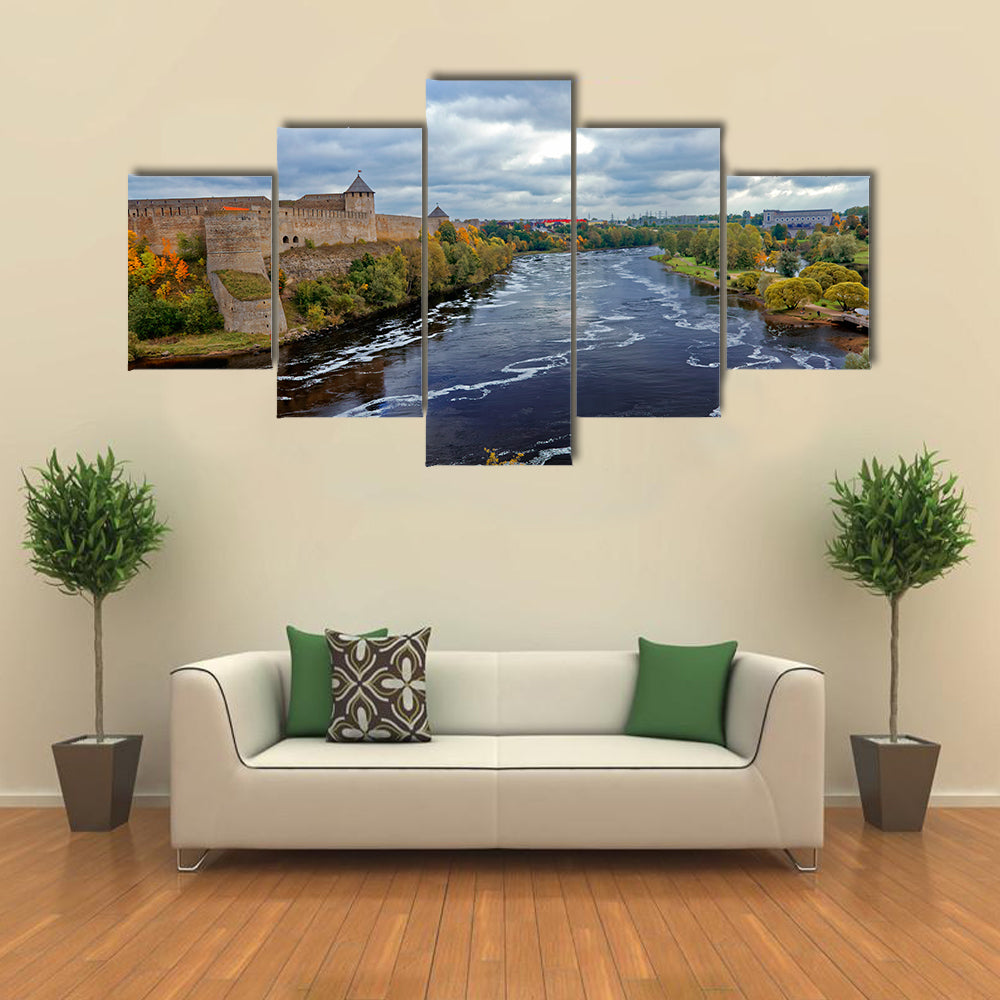 Russian middle ages fortress Ivangorod near Saint-Petersburg multi panel canvas wall art