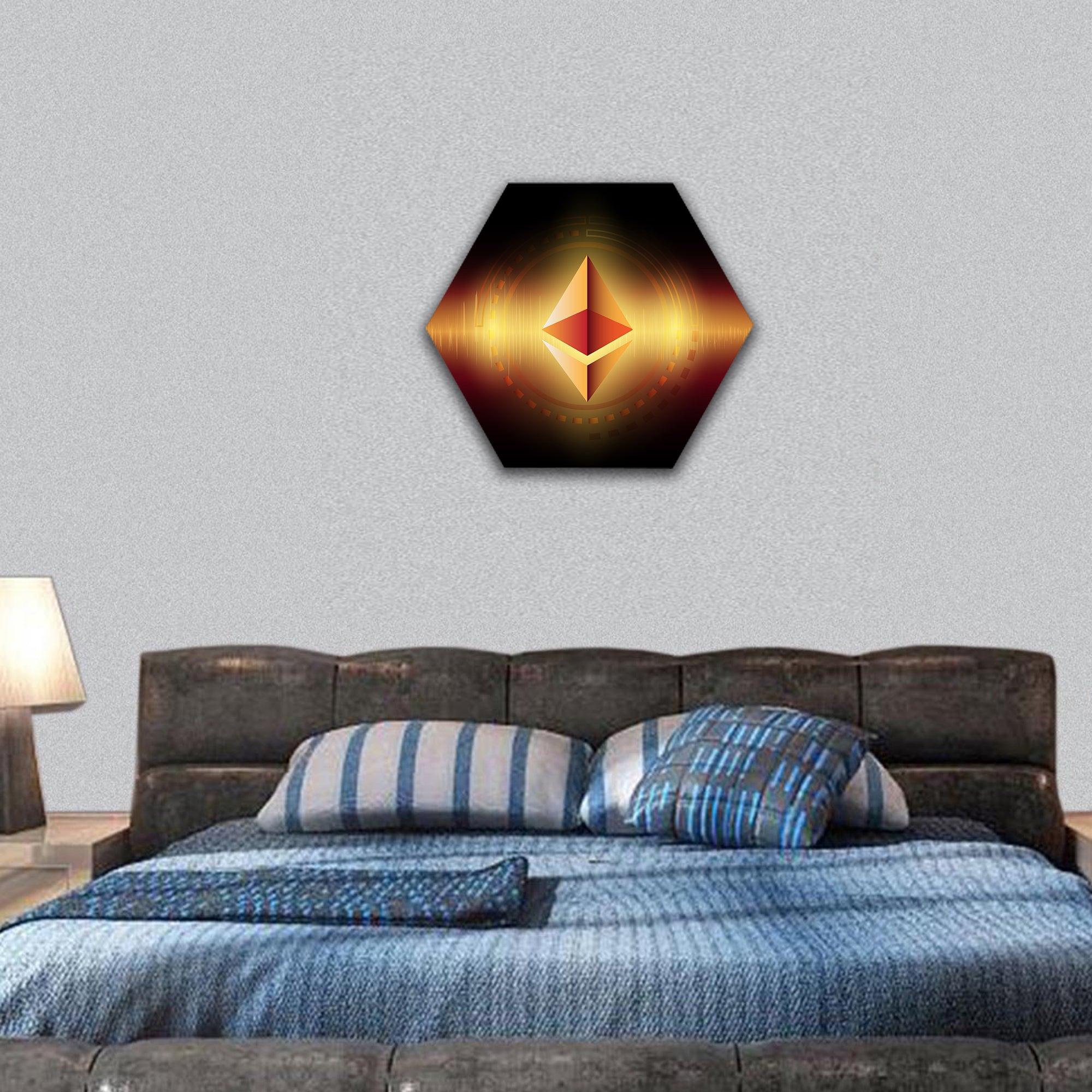 Competing cryptocurrencies concept hexagonal canvas wall art
