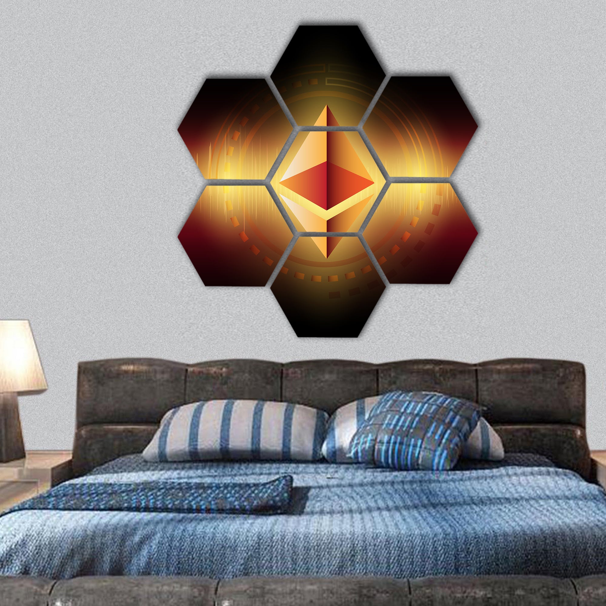 Competing cryptocurrencies concept hexagonal canvas wall art